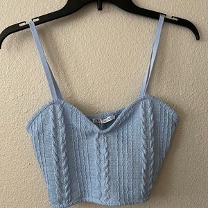 Zara light blue cable braided knit crop top
